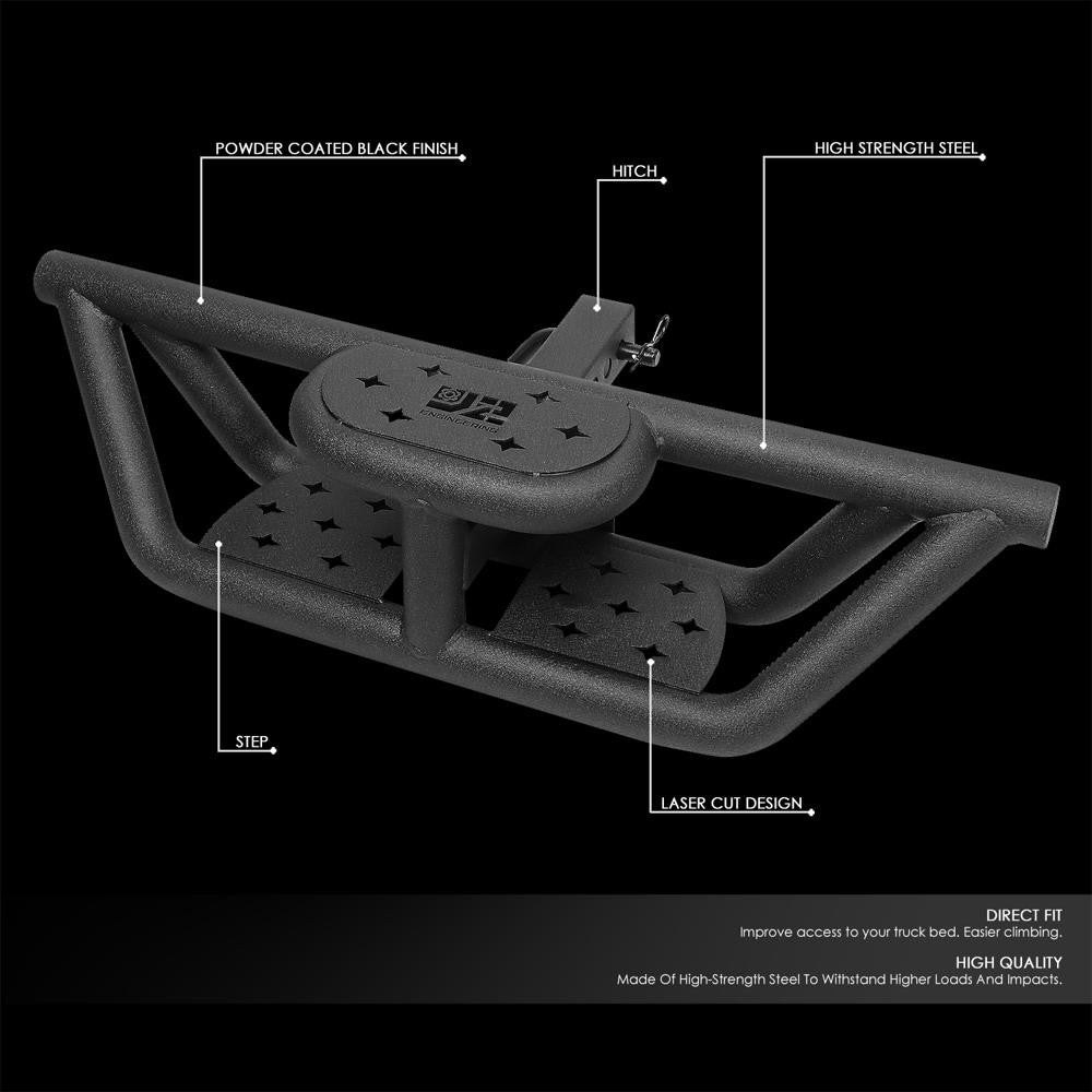 J2 Two-Tiered Tubular Step Design Universal Carbon Steel 2" Tow Hitch Receiver