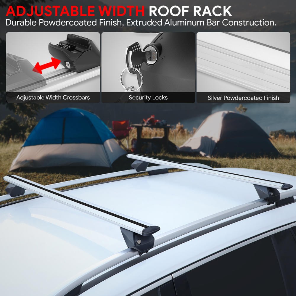 J2 32"-49" Adjustable Silver Universal Top Roof Rack Cross Bar Raise Rail J2-RR-120-WH