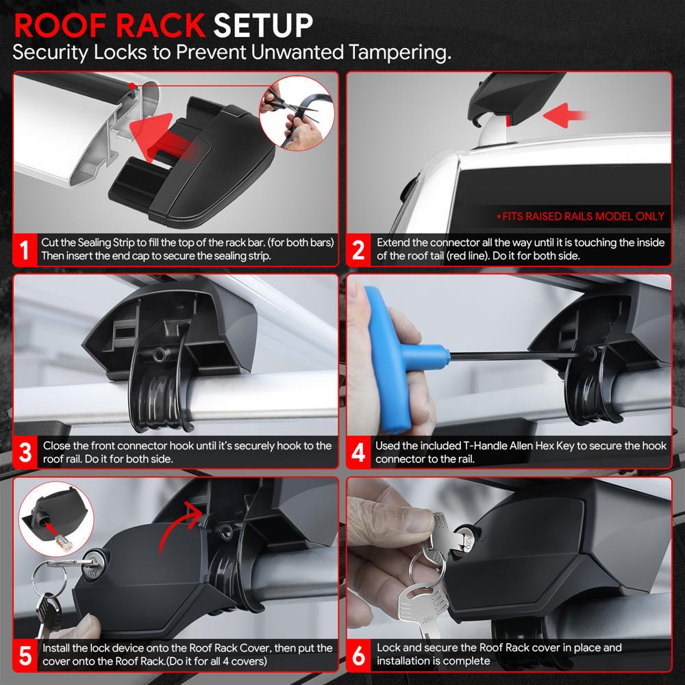 J2 32"-49" Adjustable Silver Universal Top Roof Rack Cross Bar Raise Rail J2-RR-120-WH