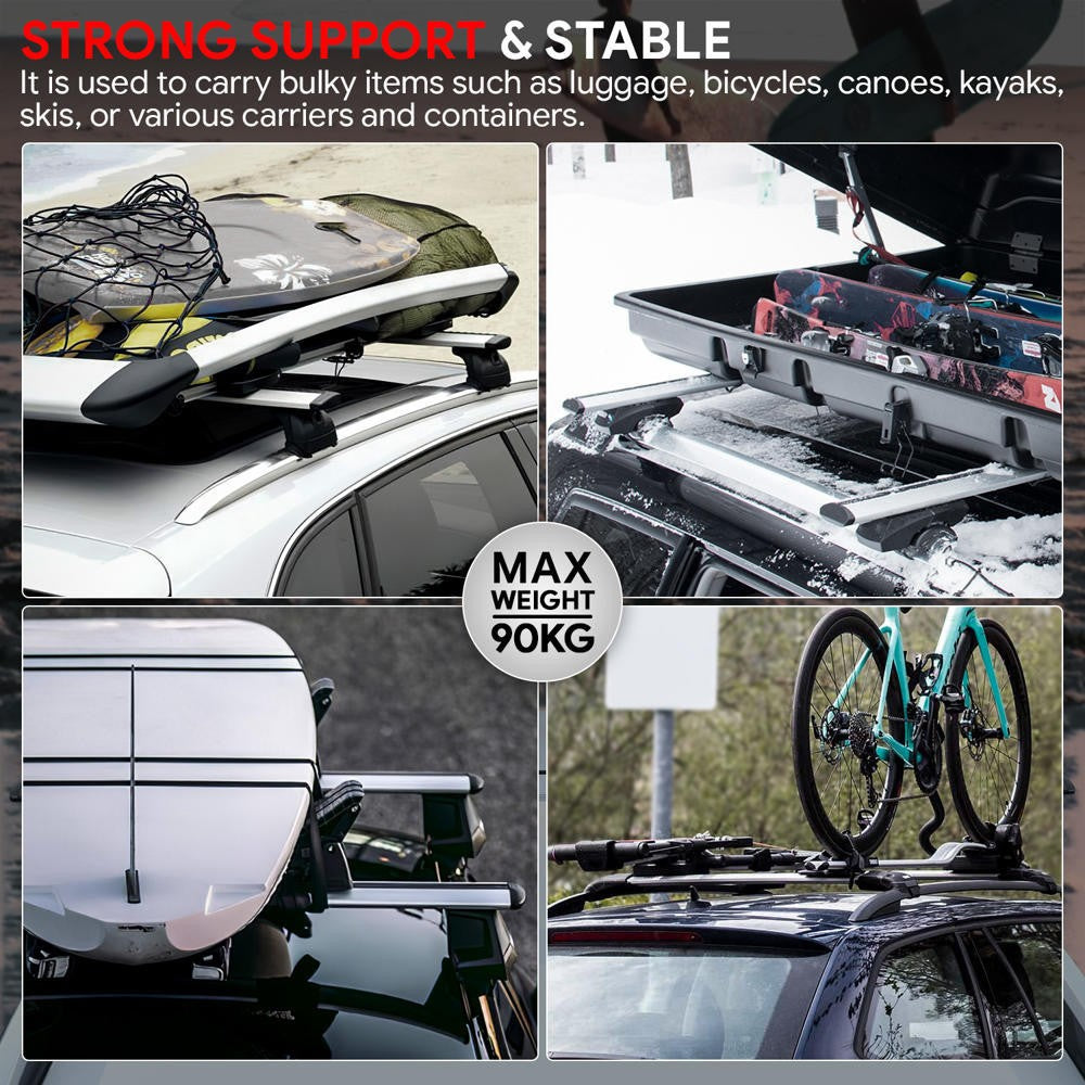 J2 32"-49" Adjustable Silver Universal Top Roof Rack Cross Bar Raise Rail J2-RR-120-WH