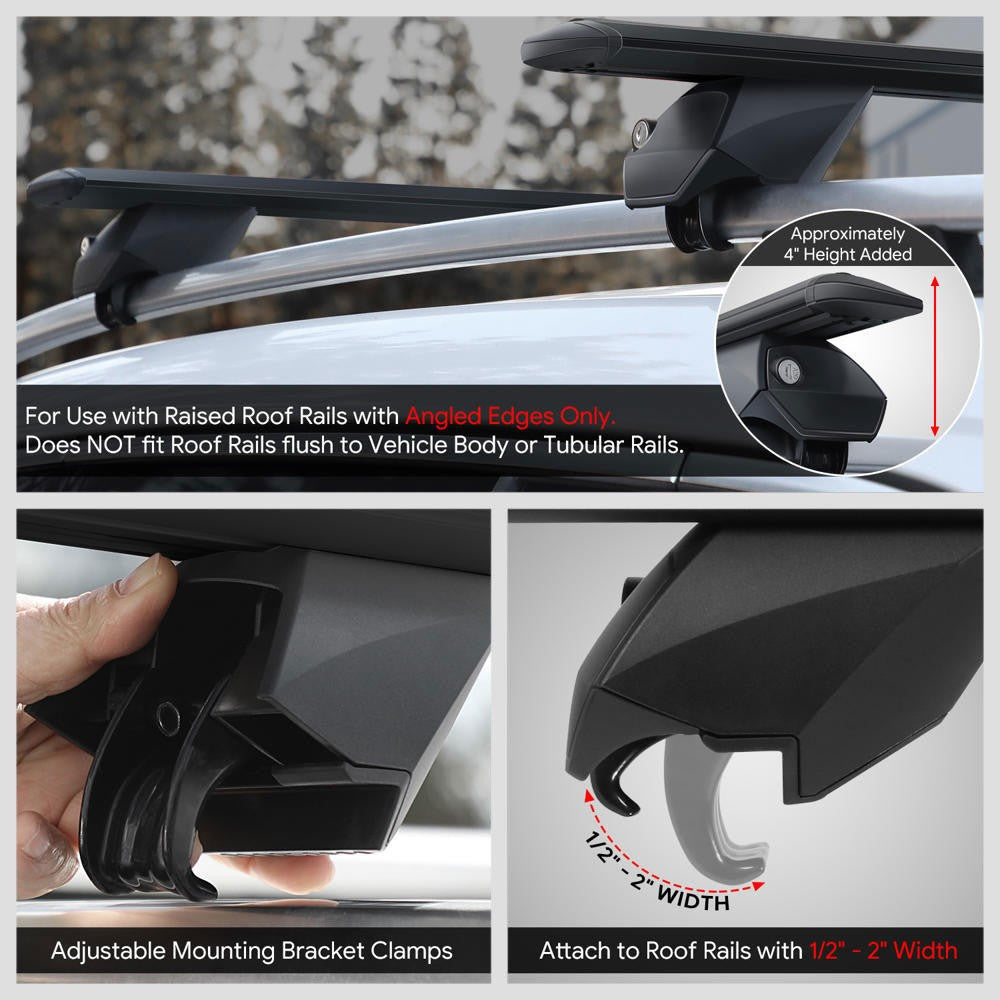 J2 38"-55" Adjustable Black Universal Top Roof Rack Cross Bar Raise Rail J2-RR-135-BK
