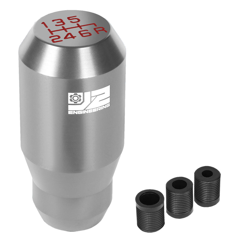 J2-SK-012-SL J2 Silver (Cylindrical Tapered Top/Bottom) For 6-Speed MT Shift Knob (3 Adapter)
