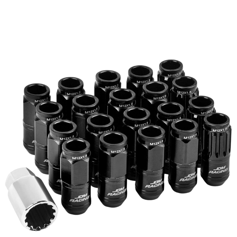 Black Aluminum M12x1.5 Conical Open Knurl Acorn Tuner 16x Lug Nuts+4 Lock Nuts-Accessories-BuildFastCar