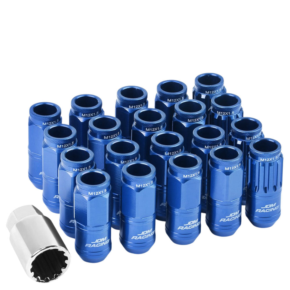 Blue Aluminum M12x1.5 Conical Open Knurl Acorn Tuner 16x Lug Nuts+4 Lock Nuts-Accessories-BuildFastCar