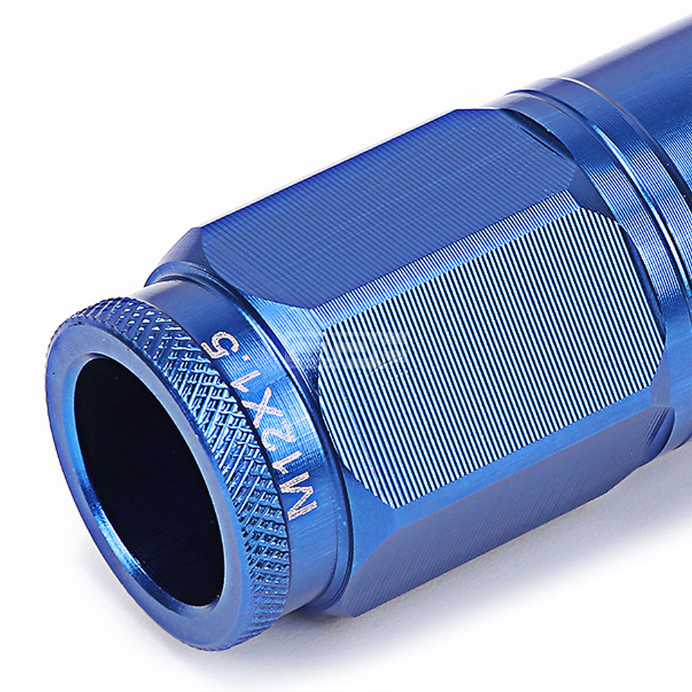 Blue Aluminum M12x1.5 Conical Open Knurl Acorn Tuner 16x Lug Nuts+4 Lock Nuts-Accessories-BuildFastCar