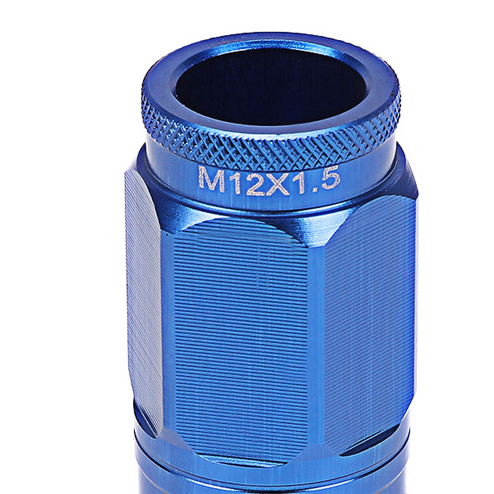 Blue Aluminum M12x1.5 Conical Open Knurl Acorn Tuner 16x Lug Nuts+4 Lock Nuts-Accessories-BuildFastCar