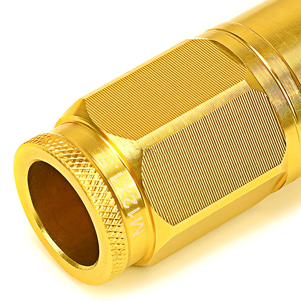 Gold Aluminum M12x1.5 Conical Open Knurl Acorn Tuner 16x Lug Nuts+4 Lock Nuts-Accessories-BuildFastCar