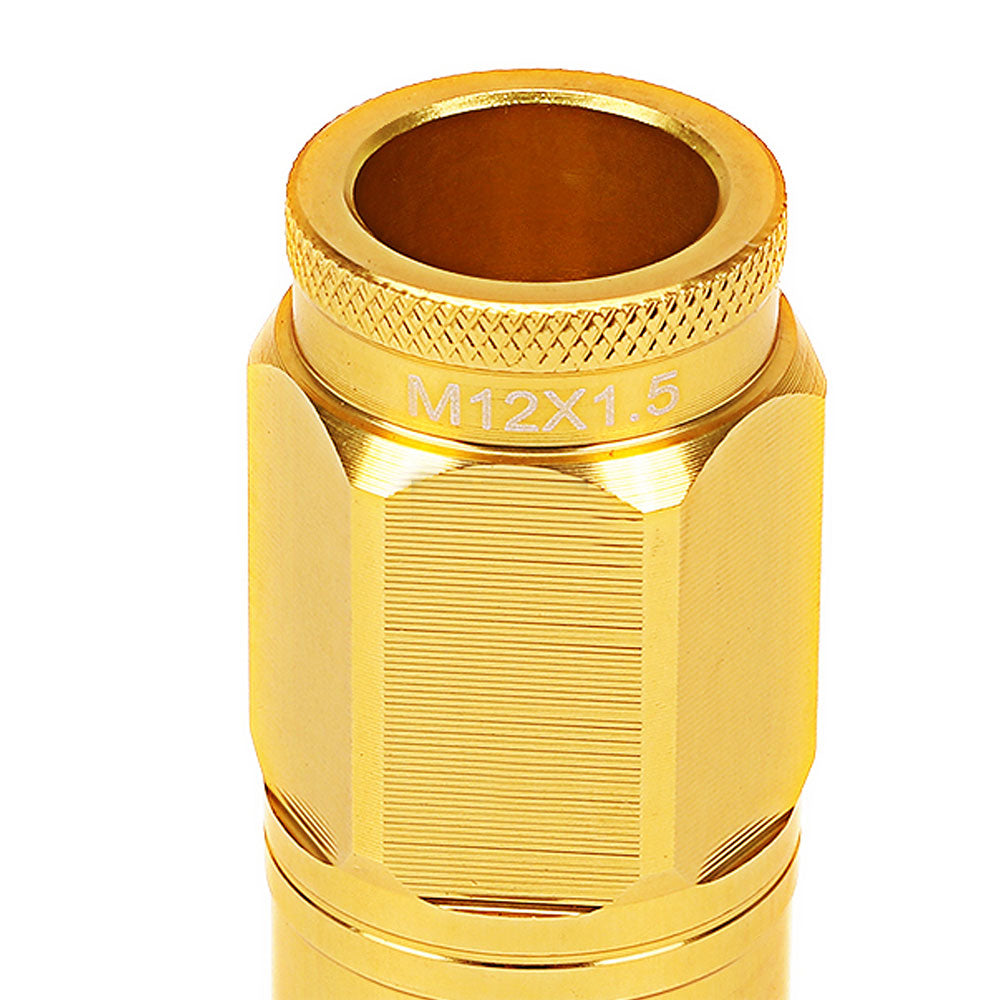 Gold Aluminum M12x1.5 Conical Open Knurl Acorn Tuner 16x Lug Nuts+4 Lock Nuts-Accessories-BuildFastCar