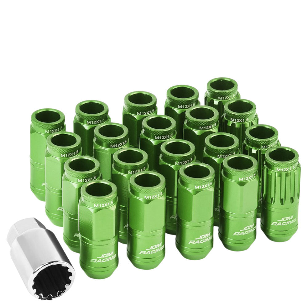 Green Aluminum M12x1.5 Conical Open Knurl Acorn Tuner 16x Lug Nuts+4 Lock Nuts-Accessories-BuildFastCar