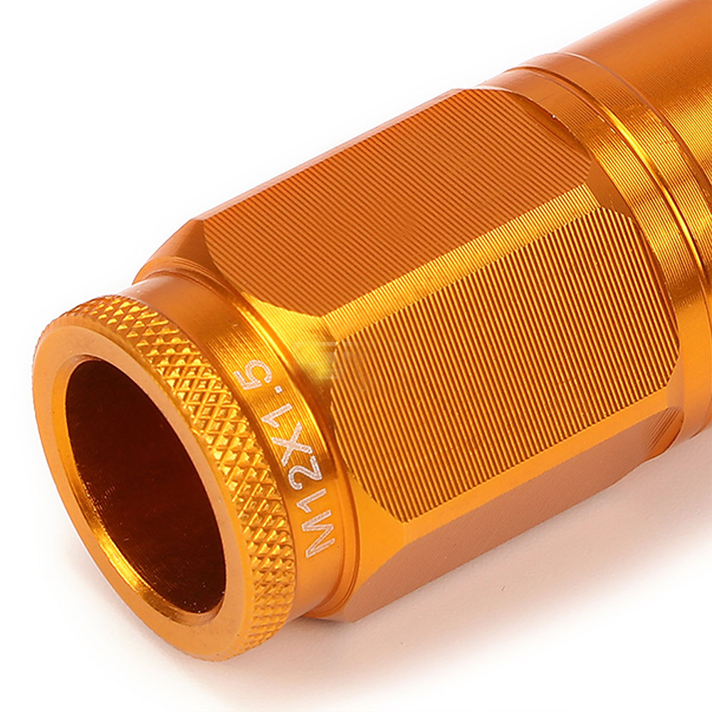 Orange Aluminum M12x1.5 Conical Open Knurl Acorn Tuner 16x Lug Nuts+4 Lock Nuts-Accessories-BuildFastCar