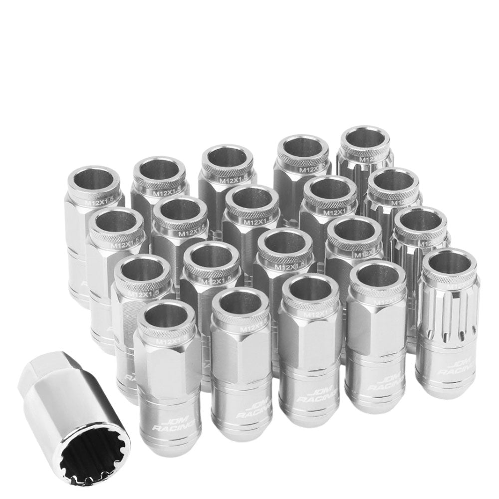 Silver Aluminum M12x1.5 Conical Open Knurl Acorn Tuner 16x Lug Nuts+4 Lock Nuts-Accessories-BuildFastCar