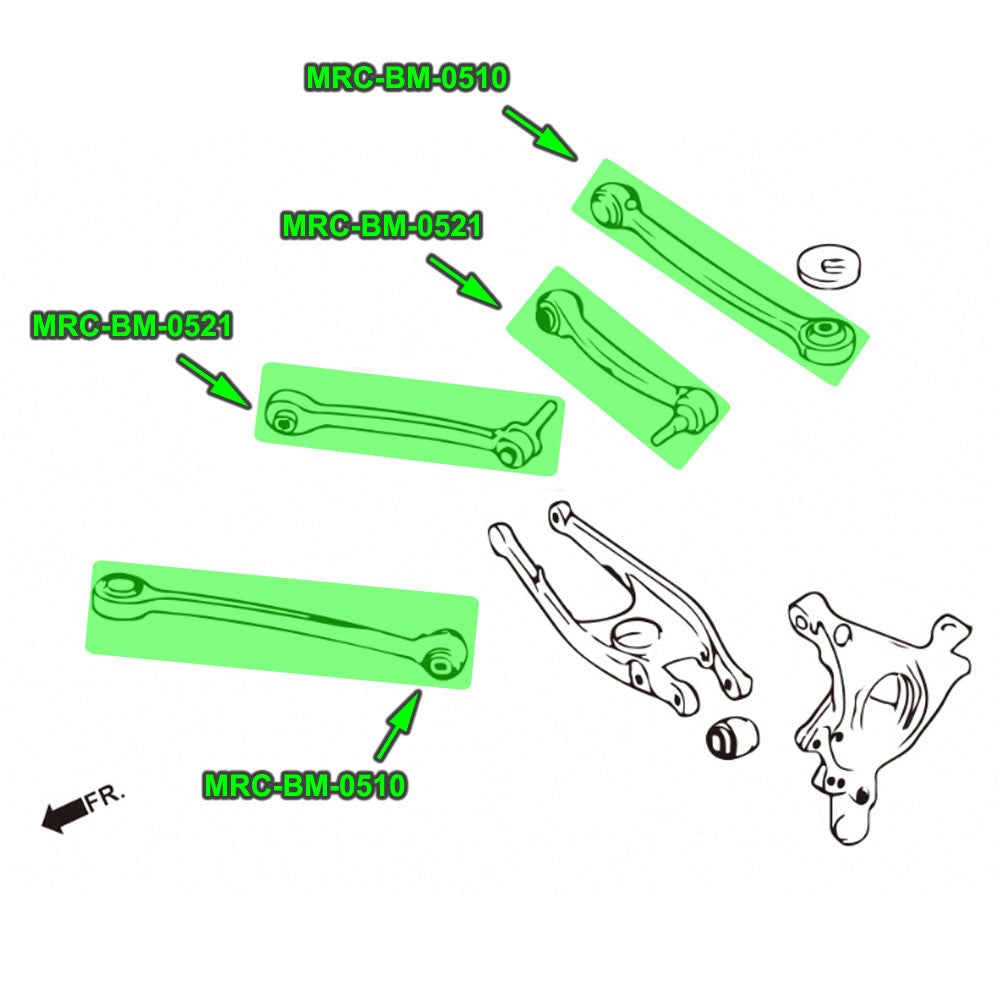 MRC-BM-0510-X2+0521-X2 Megan 8PCs Rear Upper&Lower Toe/Trailing/Camber Arm Kit For M2 M3 M4 F87/F80/F82