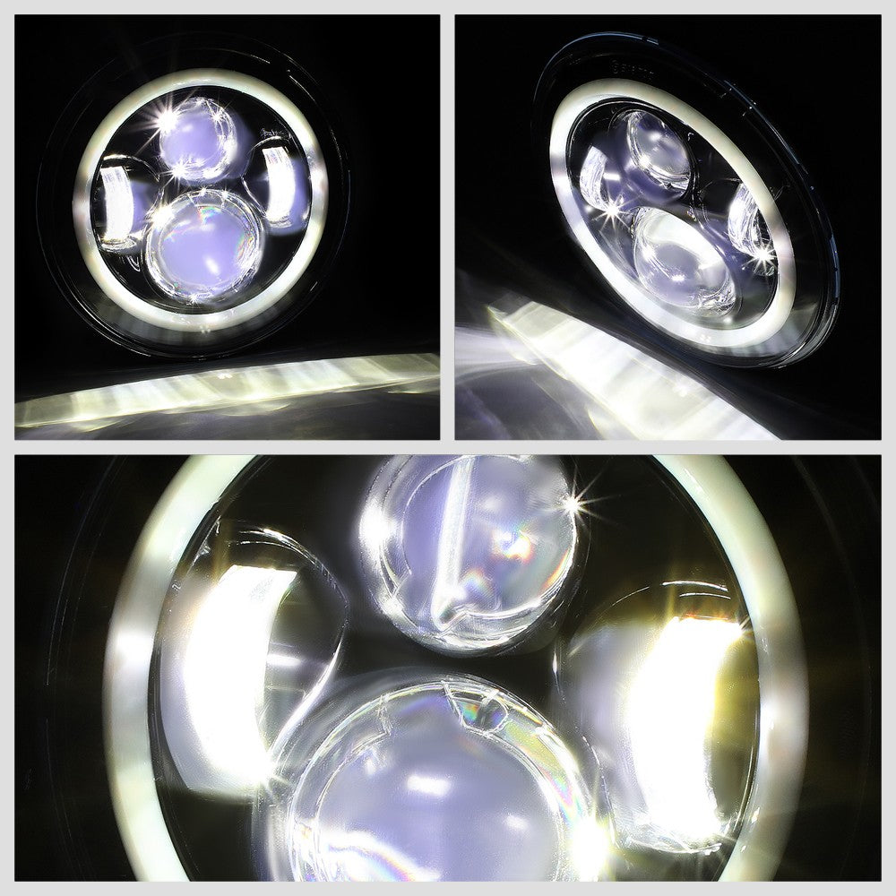 Amber Halo LED DRL Projector Black Housing Headlight For 18 Wrangler JK