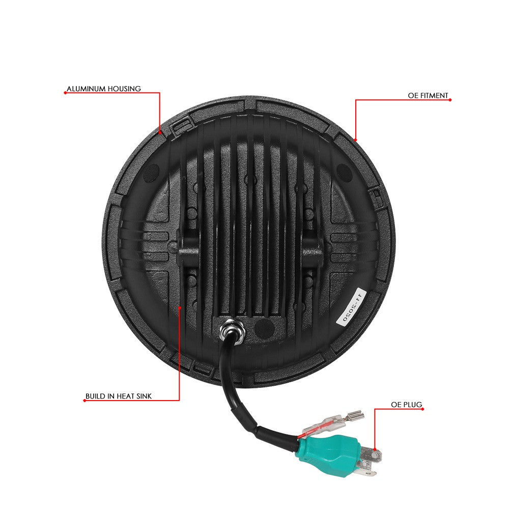 White Halo LED DRL Projector Black Housing Headlight For 18 Wrangler JK