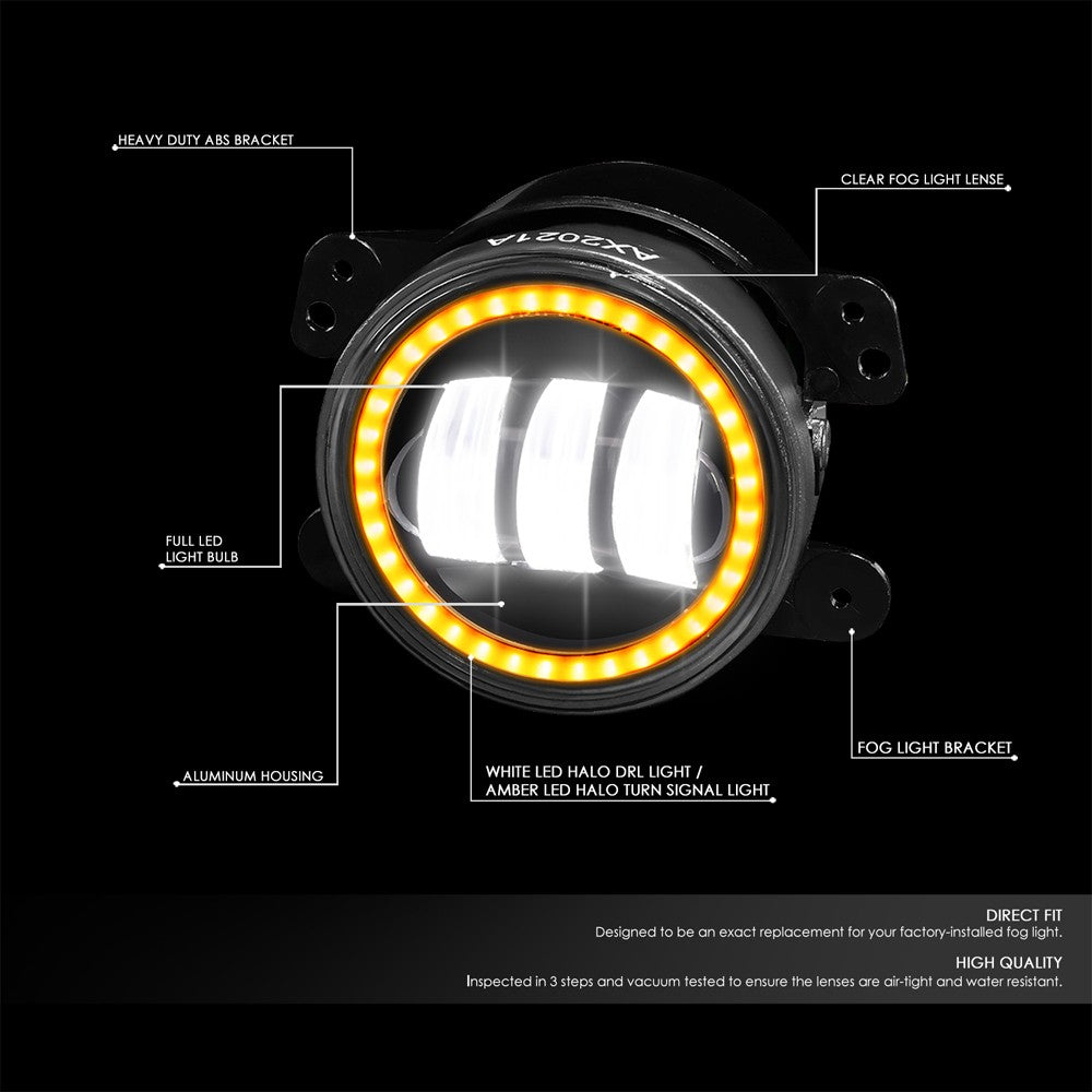 White Amber Halo LED DRL Projector Headlight+Fog Light For 18 Wrangler JK