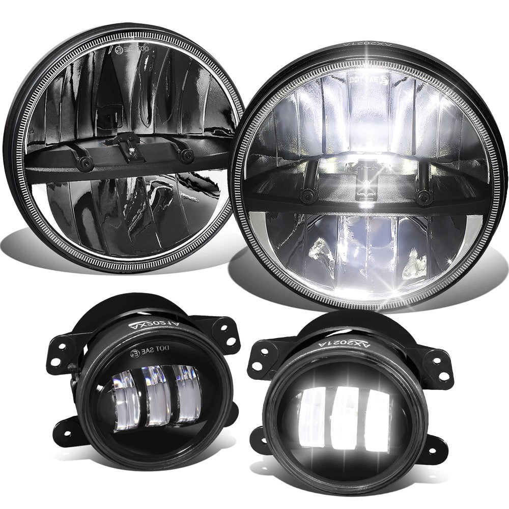 LED Reflector Housing Chrome Housing Headlight+Fog Light For 07-17 Wrangler