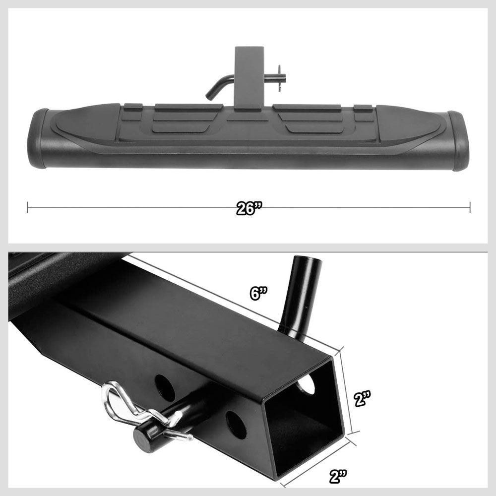 26"Long/4" Round Oval Step Pad Heavy Duty Hitch Step Bar Black For 2" Receiver