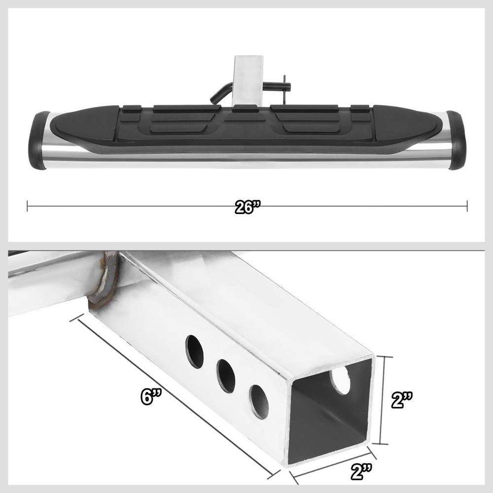 26"L/4" Round Oval Step Pad Heavy Duty Hitch Step Bar Metallic For 2" Receiver