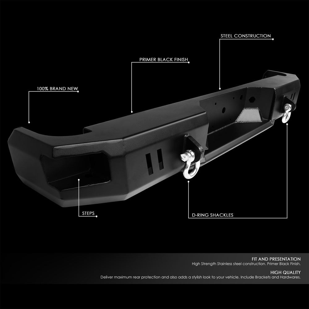 Black Robust Style Corner Step Rear Bumper w/D-Ring For 09-14 Ford F-150 (P415)