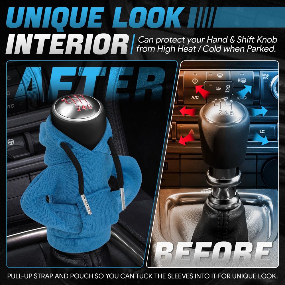 BFC-STKBC-HOOD-BL Universal Blue 5.2" X 4.5" Hoodie Style Shift Knob Cover Protector 2.2" DIA