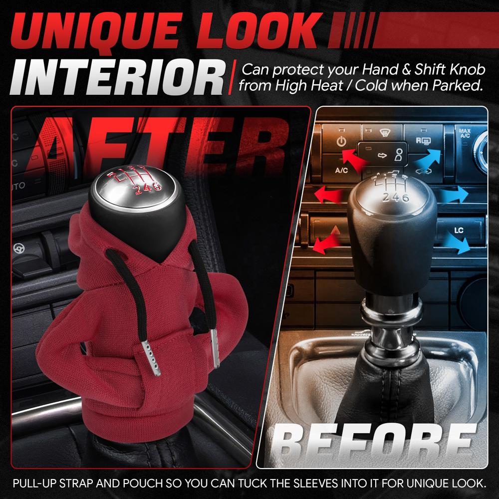 BFC-STKBC-HOOD-DR Universal Red 5.2" X 4.5" Hoodie Style Shift Knob Cover Protector 2.2" DIA