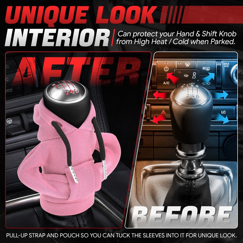 BFC-STKBC-HOOD-PK Universal Pink 5.2" X 4.5" Hoodie Style Shift Knob Cover Protector 2.2" DIA