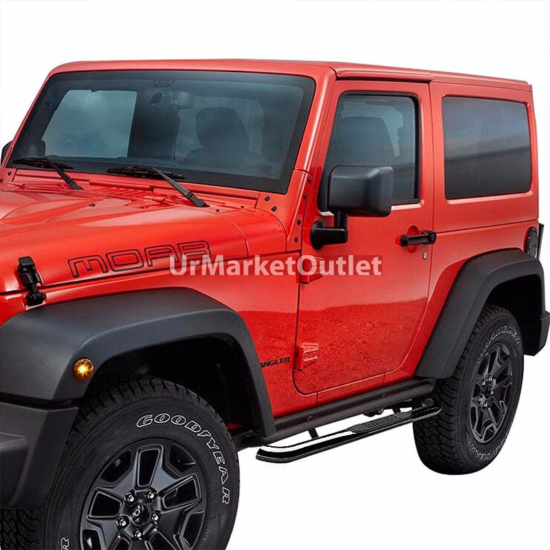90 Bend End Black Running Board Nerf Bar For 07-18 Jeep Wrangler 2-Door (JK)