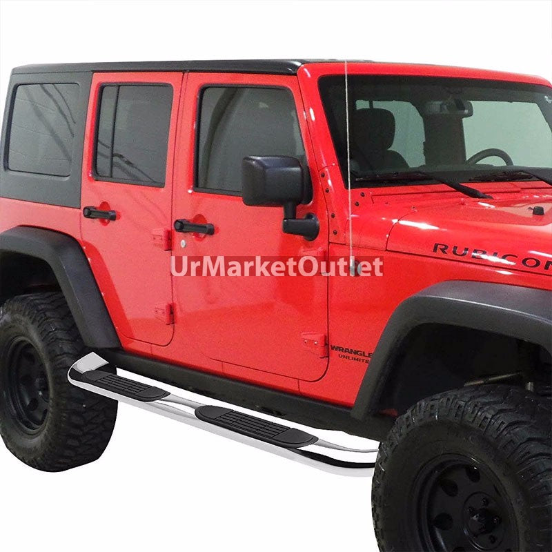 90 Bend End Metal Running Board Nerf Bar For 07-18 Jeep Wrangler 4-Door (JK)