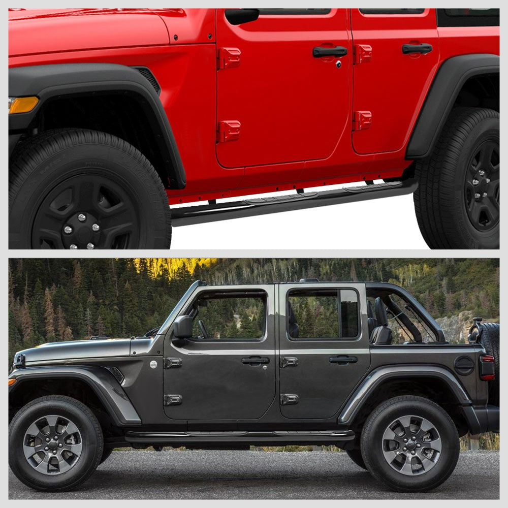 Curved End Black Running Board Nerf Bar For 18+ Jeep Wrangler JL 4Dr Unlimited