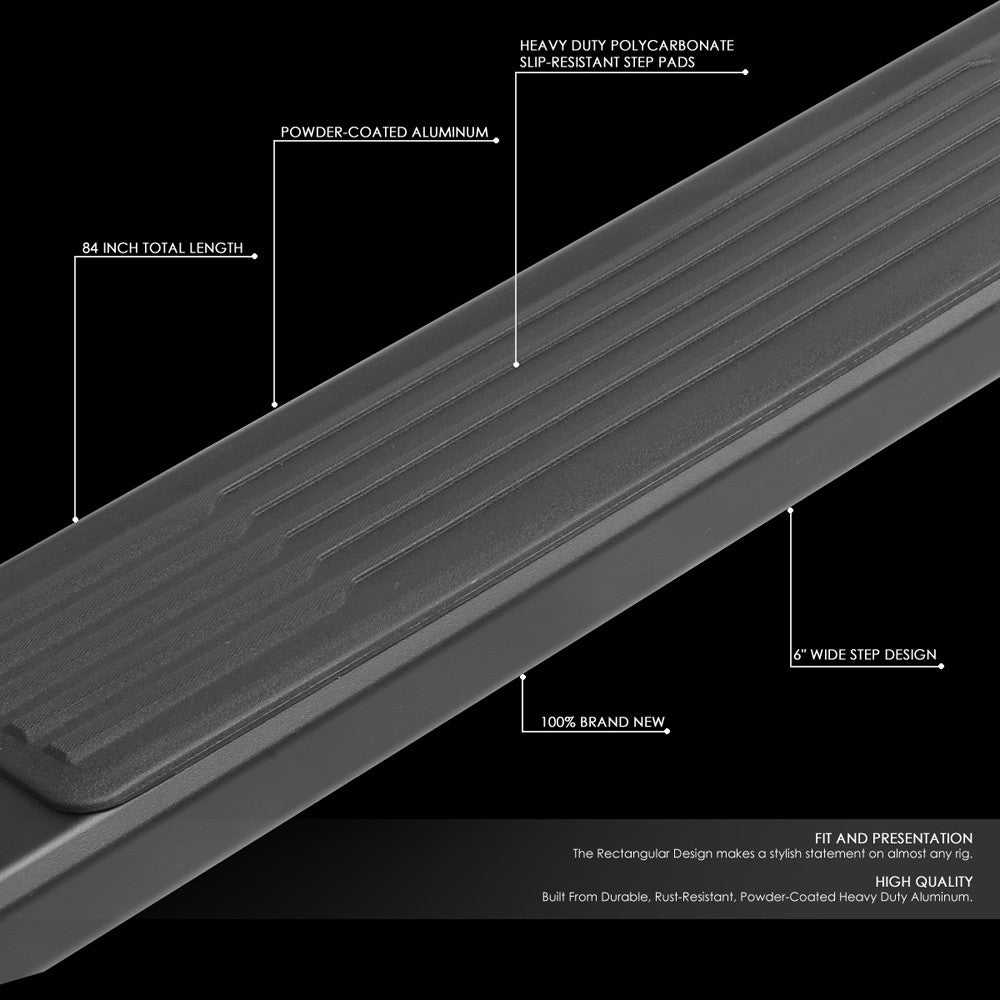 Flat Step/5.25Cap Black Running Board Nerf Bar For 07-18 Silverado 1500 Crew Cab