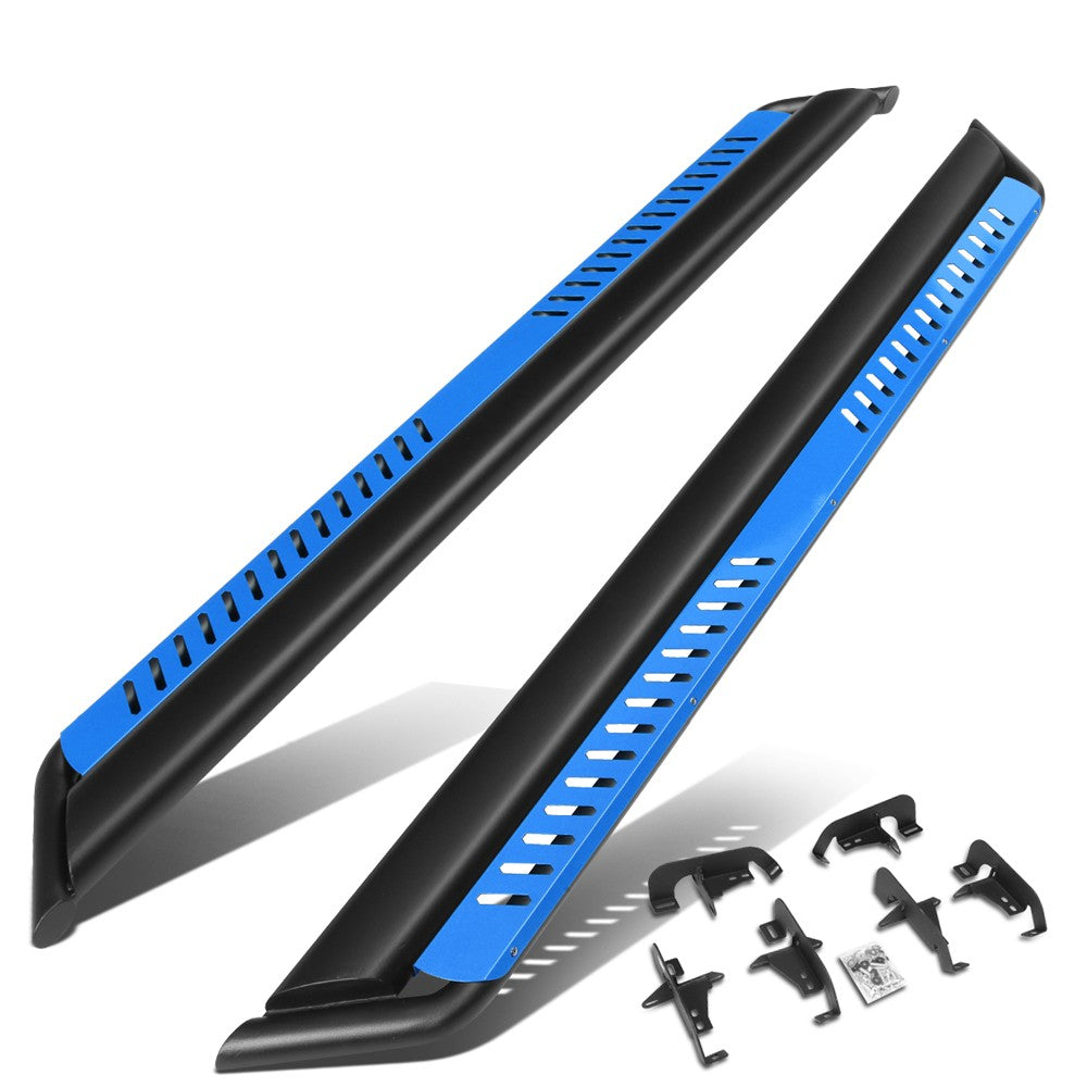 Oval Dropped Step Black/Blue Running Board Nerf Bar For 18+ Jeep Wrangler 4Dr