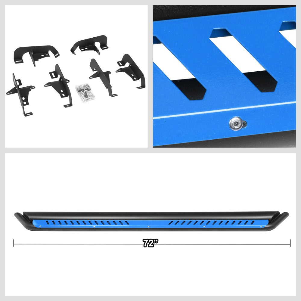 Oval Dropped Step Black/Blue Running Board Nerf Bar For 18+ Jeep Wrangler 4Dr