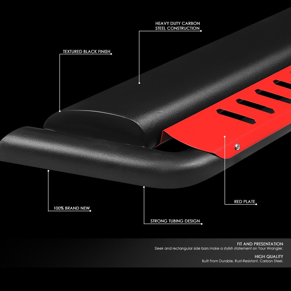 Oval Dropped Step Black/Red Running Board Nerf Bar For 18+ Wrangler JL 4Dr