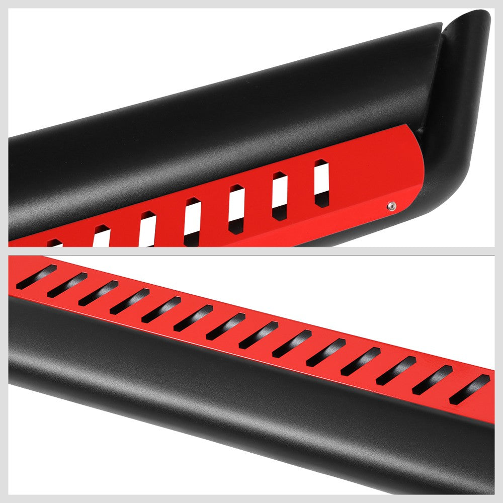 Oval Dropped Step Black/Red Running Board Nerf Bar For 18+ Wrangler JL 4Dr
