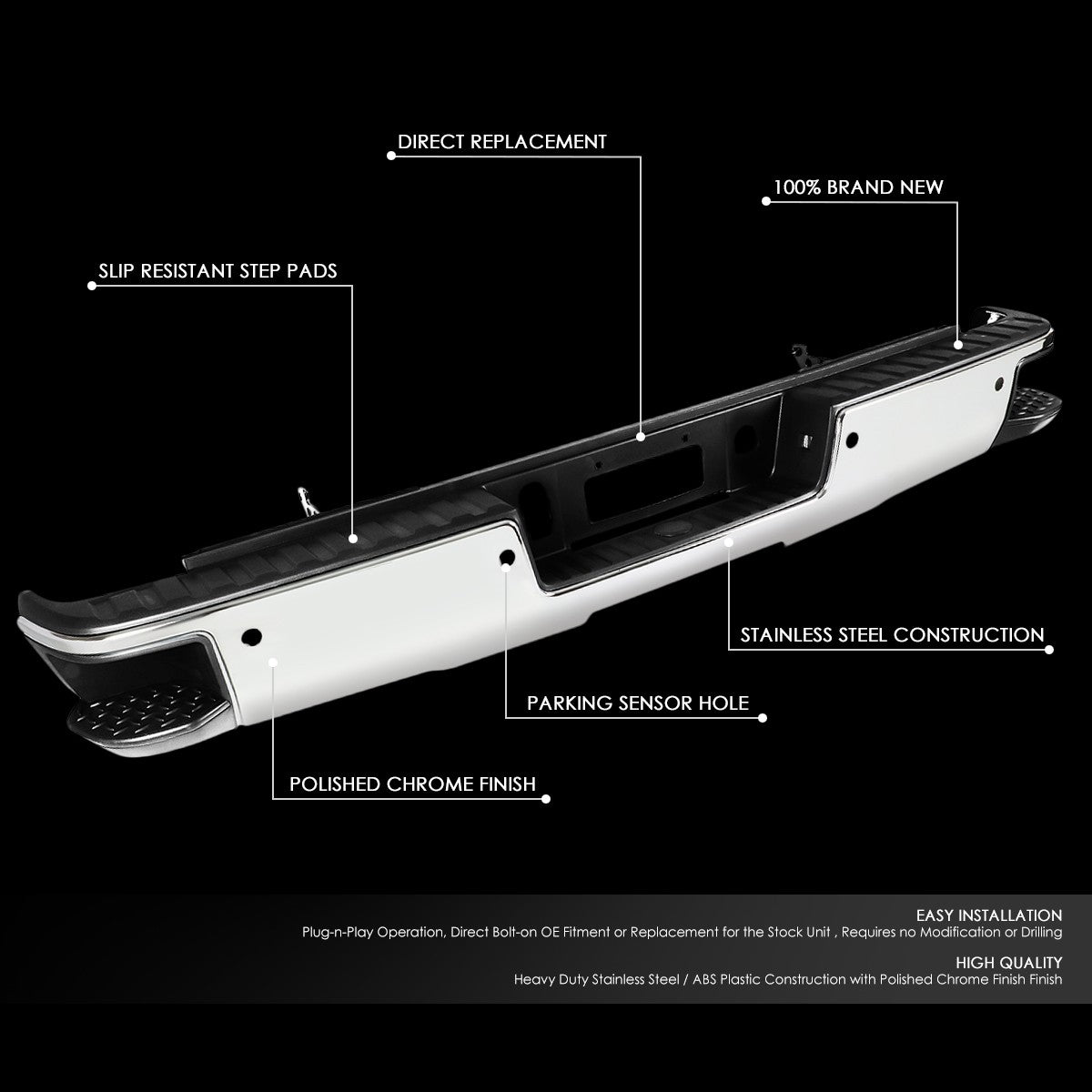 Chrome Rear Corner Step Bumper w/ Parking Sensor Hole For 14-18 Silverado 1500
