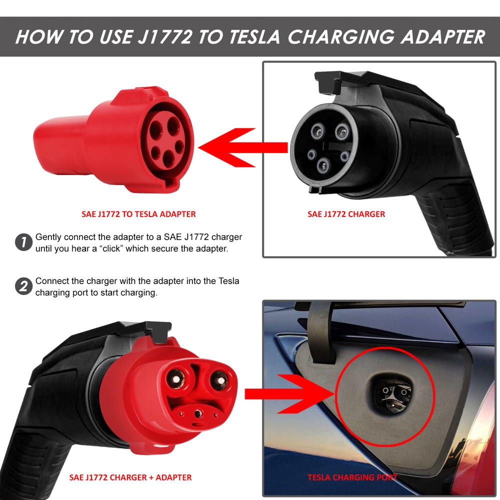 Red J1772 Female Charger Connector Charging Adapter Tesla Model 3/S/X/Y BFC-CHADT-01-RD