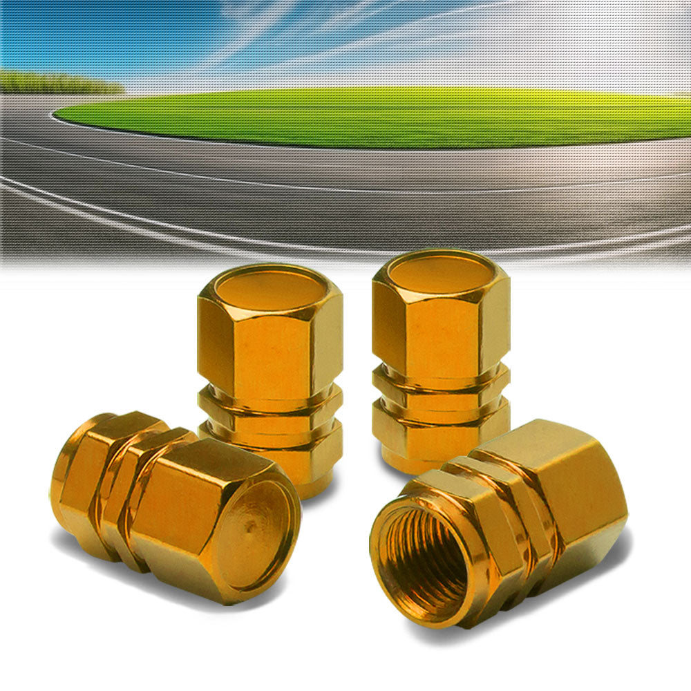 71-R-059-GD BFC 4PCs Universal Hexagonal Ring Style Gold Tire Wheel Rim Valve Air Stems Cap