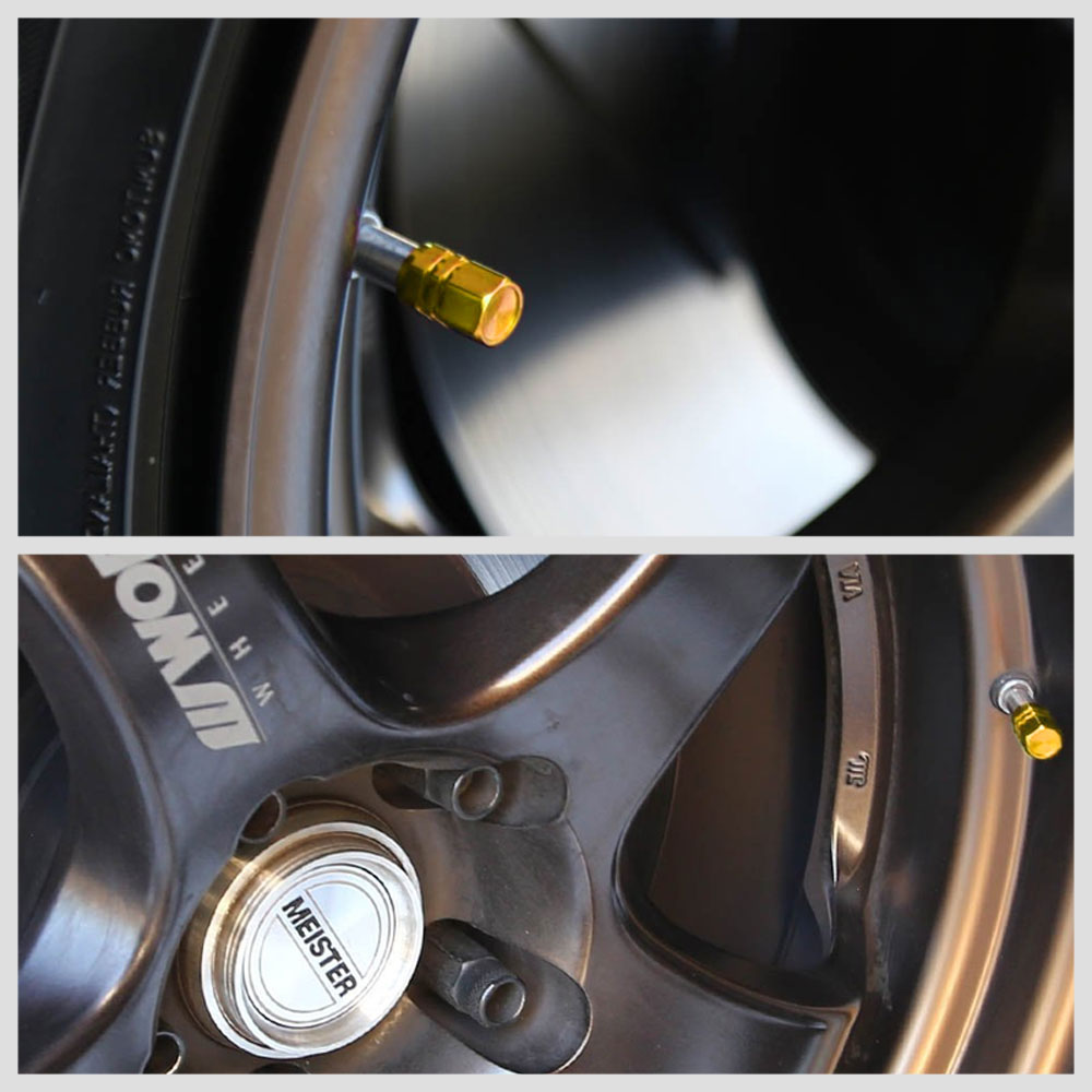 71-R-059-GD BFC 4PCs Universal Hexagonal Ring Style Gold Tire Wheel Rim Valve Air Stems Cap