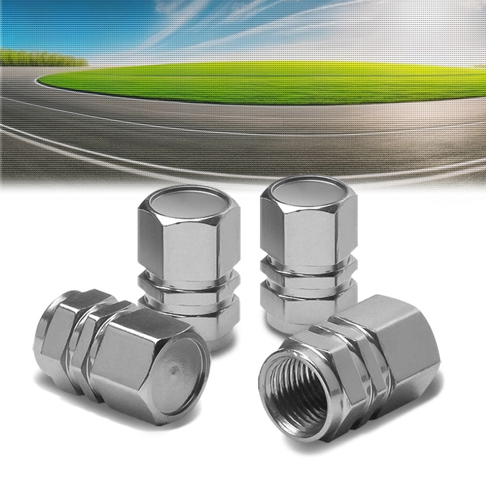 71-R-059-SL BFC 4PC Universal Hexagonal Ring Style Silver Tire Wheel Rim Valve Air Stems Cap