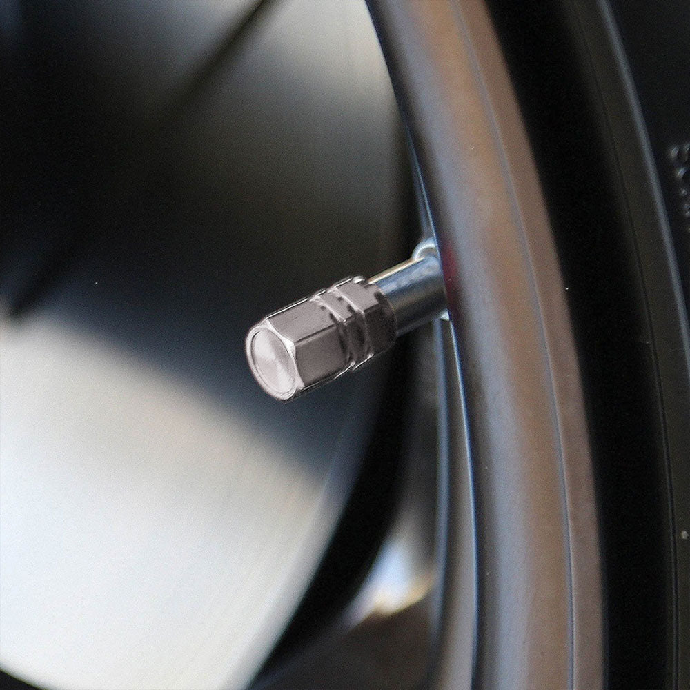 71-R-059-SL BFC 4PC Universal Hexagonal Ring Style Silver Tire Wheel Rim Valve Air Stems Cap