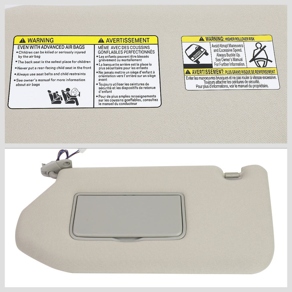 Bolt-On Left (Driver Side) Grey Sun Visor w/Vanity Light For 13-19 Pathfinder