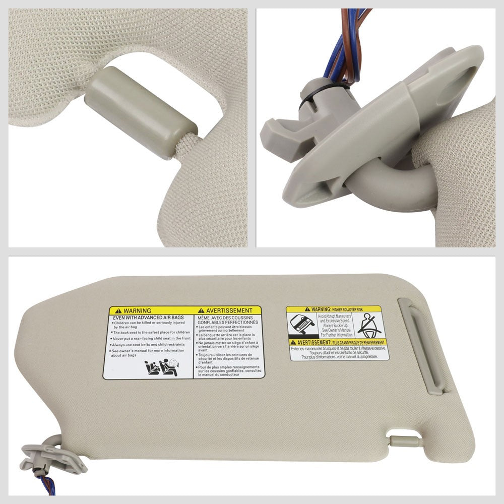 Bolt-On Left (Driver Side) Grey Sun Visor w/Vanity Light For 13-19 Pathfinder