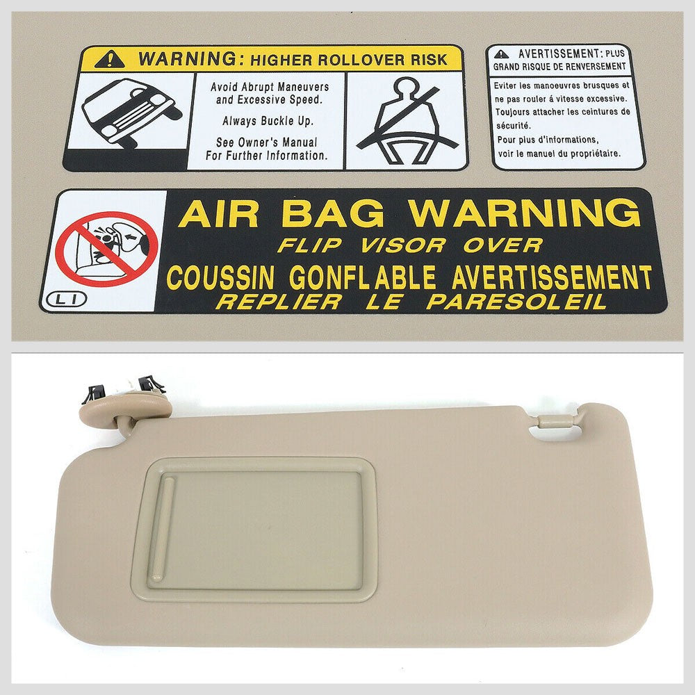 Bolt-On Left (Driver Side) Beige Sun Visor w/Vanity Light For 06-12 Toyota RAV4