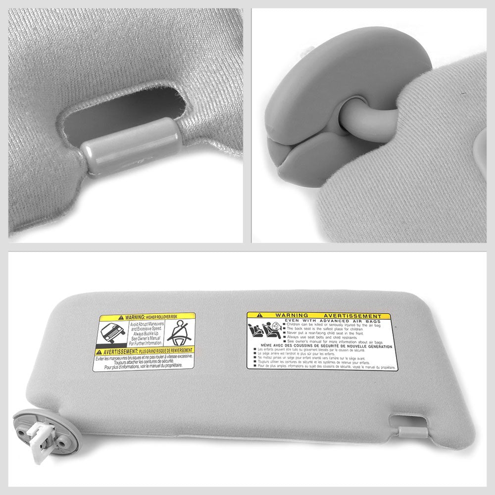 Bolt-On Left (Driver Side) Grey Sun Visor w/Vanity Light For 09-16 Toyota Venza