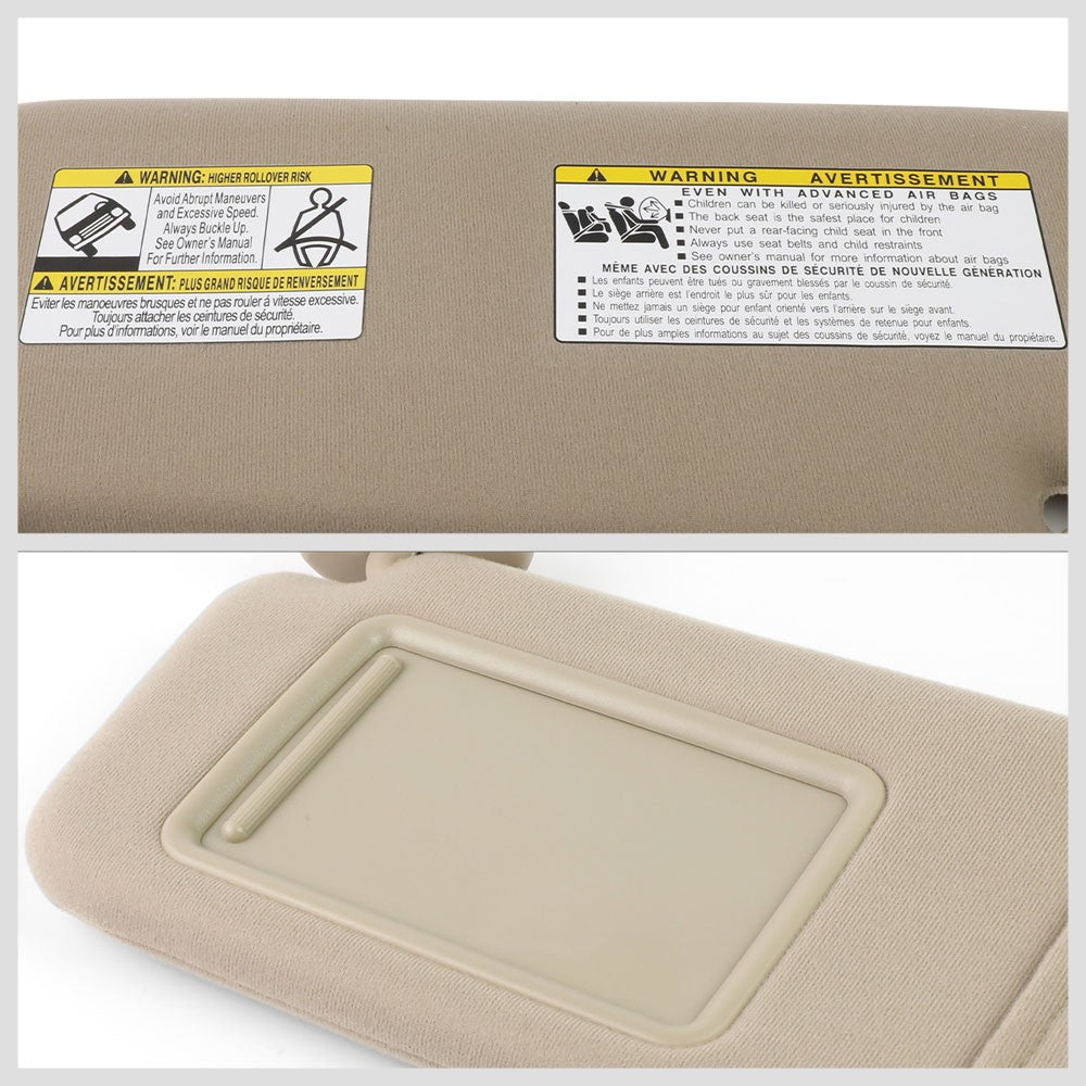 Bolt-On Driver/Passenger Beige Sun Visor w/Vanity Light For 09-16 Toyota Venza