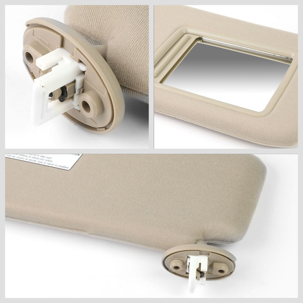 Bolt-On Driver/Passenger Beige Sun Visor w/Vanity Light For 09-16 Toyota Venza