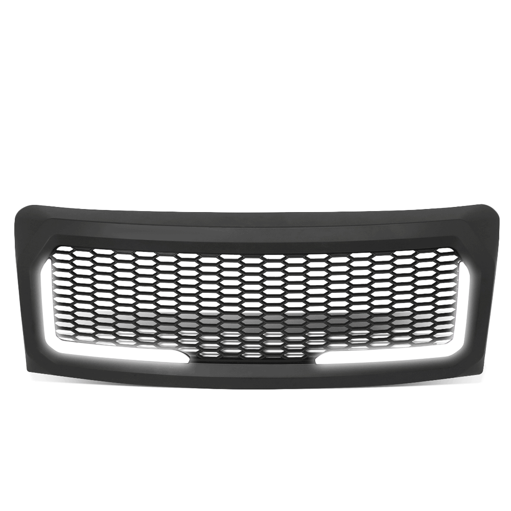 Matte Black Honeycomb Front Grille L-Shape LED Bar 09-14 Ford F-150 BFC-FGR-1-LB-013-T7