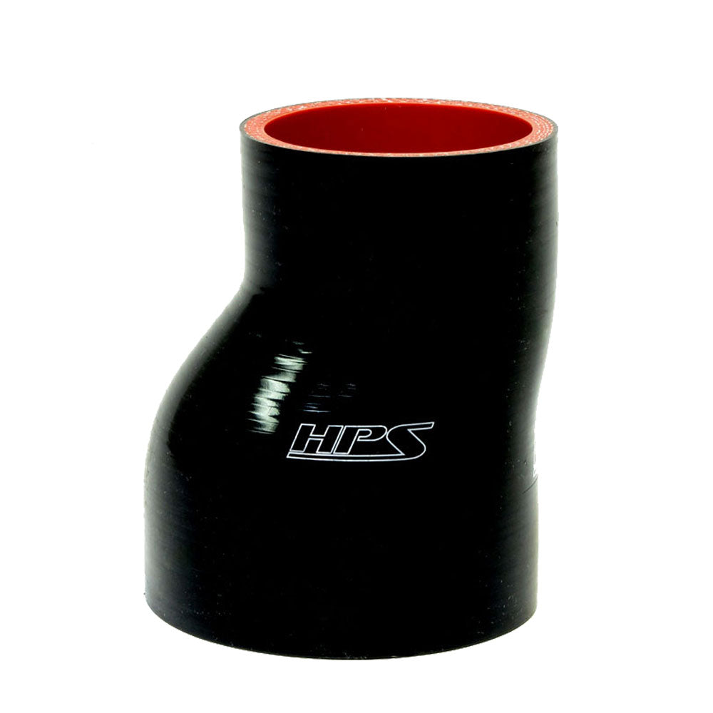 HTSOR-275-350-L6-BLK HPS 2.75" - 3.5" (70mm-89mm) ID, 6" Long Black Silicone 1/2" Offset Hose Reducer