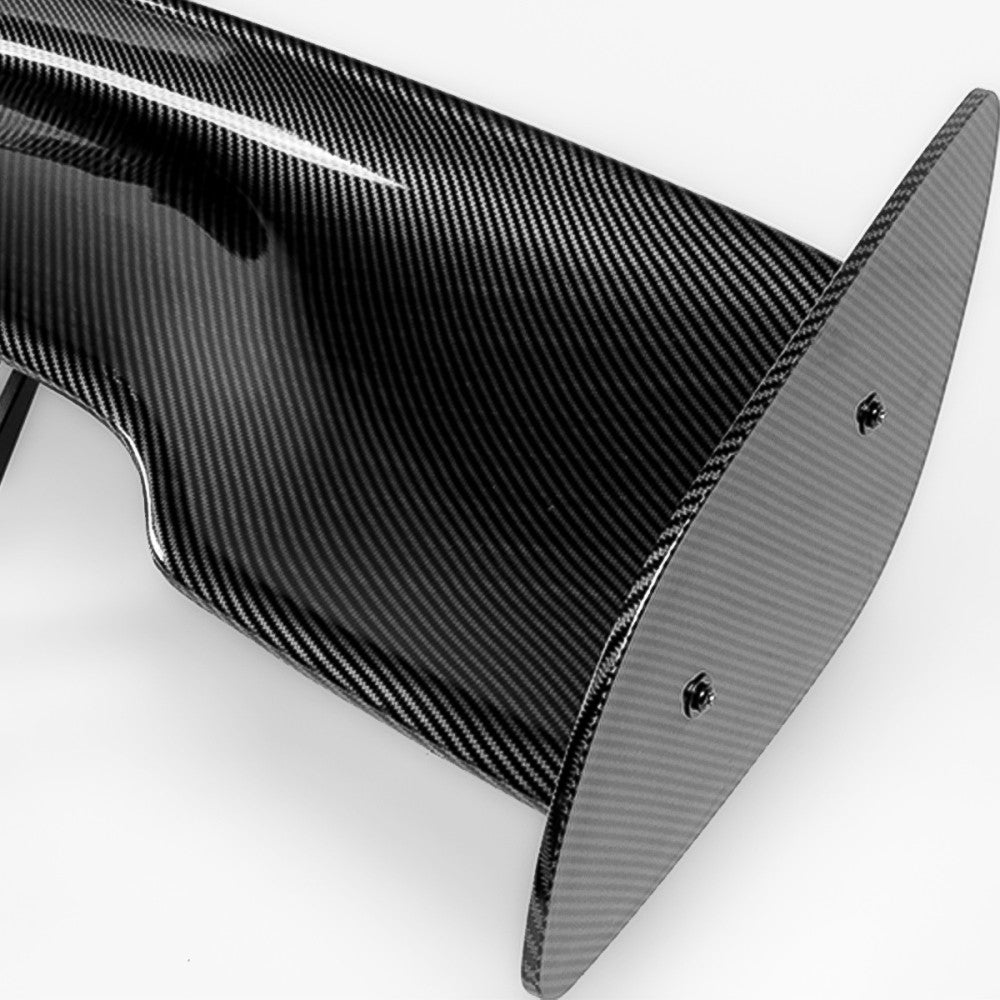 57" GT Style V3 Black Carbon Fiber Look Adjustable Rake Rear Trunk Spoiler Wing