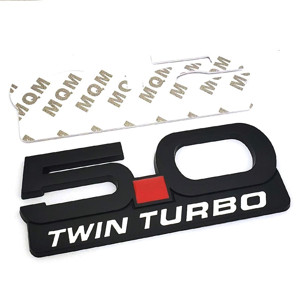 Matte Black 5.0 TWIN TURBO Style Logo Exterior Rear Trunk Emblem Decal Badge